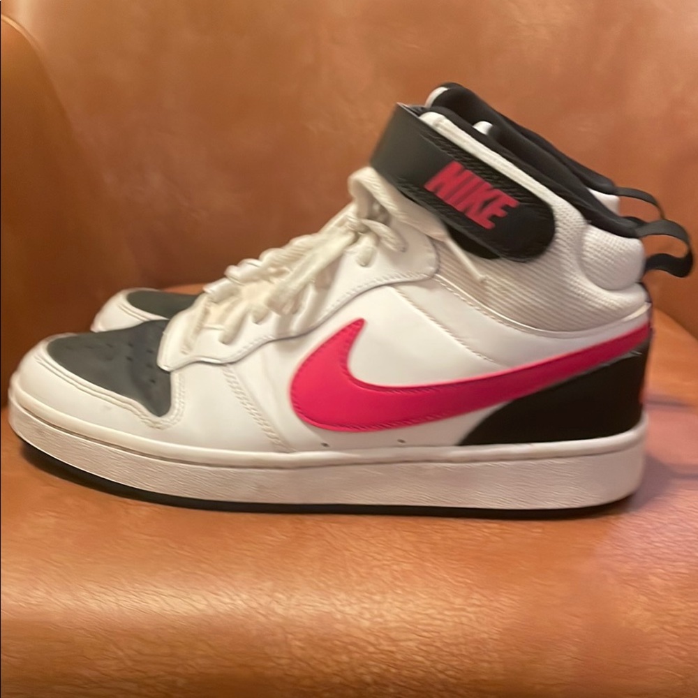 Kids High-Top Sneakers - White and Black with Pink Accents